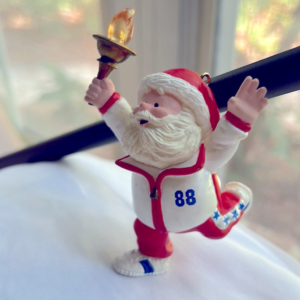 Vintage 1988 Olympic Santa Claus Go for the Gold Christmas tree ornament…